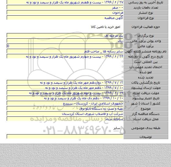 تهیه و نصب ده دستگاه نابلو برق