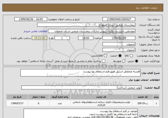 استعلام قفسه متخلخل استیل طبق فرم استعلام بها پیوست