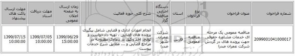 مناقصه عمومی یک مرحله ای خدمات مشاوره حقوقی جهت پرونده های در گردش شرکت عمران صدرا