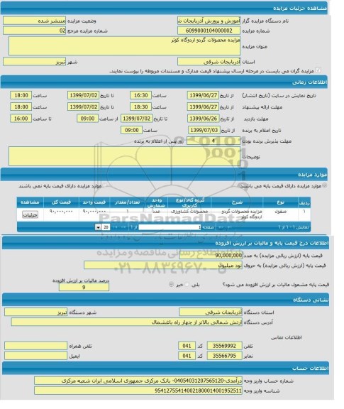 مزایده , مزایده محصولات گردو اردوگاه کوثر 
