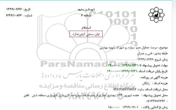 استعلام،استعلام مرمت جداول معبر سواره رو 