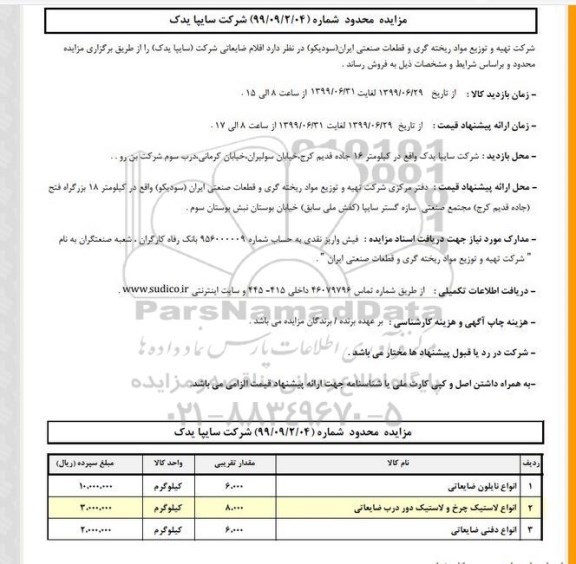 مزایده, مزایده نایلون ضایعاتی