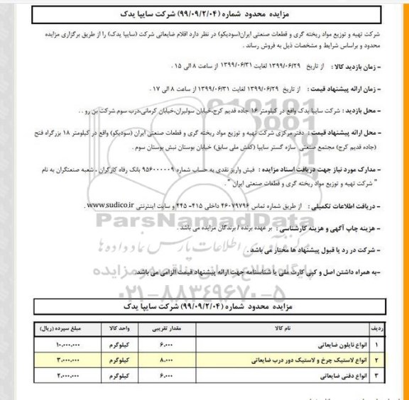 مزایده, مزایده نایلون ضایعاتی 