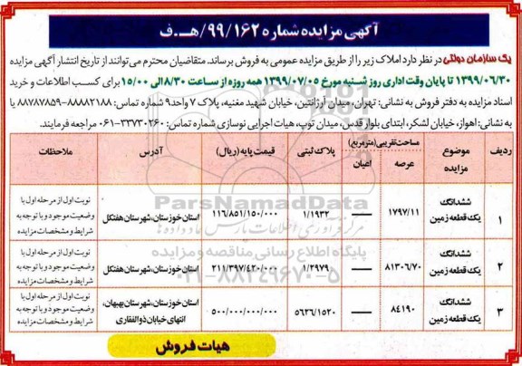 آگهی مزایده مزایده فروش املاک زمین