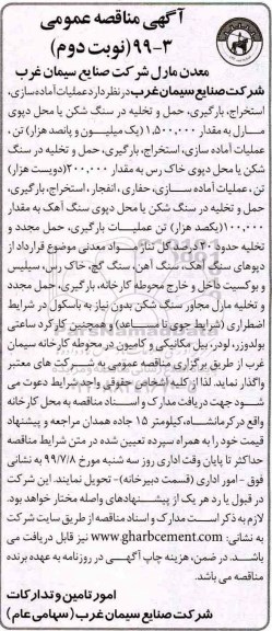 مناقصه عملیات آماده و سازی، استخراج، بارگیری... نوبت دوم