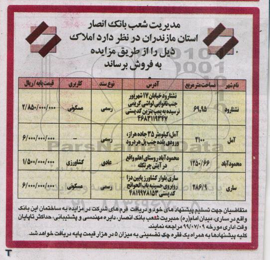 مزایده ، مزایده فروش املاک کاربری مسکونی و کشاورزی