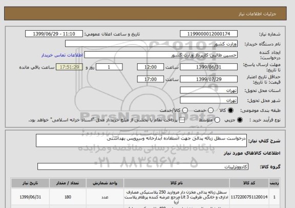 استعلام درخواست سطل زباله پدالی جهت استفاده آبدارخانه وسرویس بهداشتی