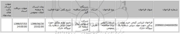 فراخوان ارزیابی کیفی خرید لوازم یدکی جهت مولد دیزلی شماره یک نیروگاه خارک