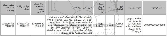 مناقصه عمومی یک مرحله ای انجام کلیه امور مربوط به خدمات نظافت شهری کبودراهنگ