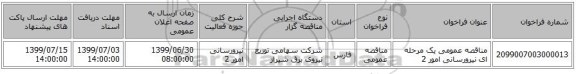 مناقصه عمومی یک مرحله ای نیرورسانی امور 2