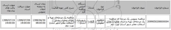 مناقصه عمومی یک مرحله ای مناقصه یک مرحله‌ای تهیه و اجرای عملیات پخش آسفالت معابر شهر آستارا نوبت دوم