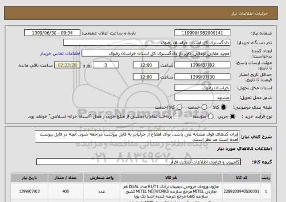 استعلام ایران کدهای فوق مشابه می باشد. برای اطلاع از جزئیات به فایل پیوست مراجعه شود. آنچه در فایل پیوست آمده است مد نظر است.