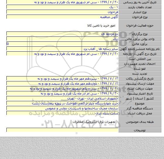 خرید چهاردستگاه چیلر تراکمی هواخنک در پروژه بیمارستان رشت