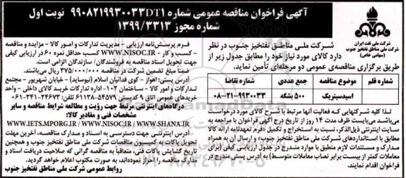 فراخوان مناقصه اسید سیتریک 	