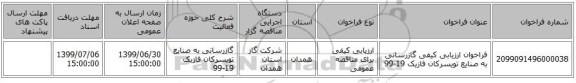 فراخوان ارزیابی کیفی گازرسانی به صنایع  تویسرکان فازیک 19-99