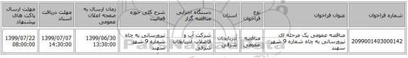 مناقصه عمومی یک مرحله ای نیرورسانی به چاه شماره 9 شهر سهند