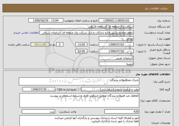 استعلام چترک ضدفضولات پرندگان