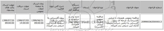 مناقصه عمومی همزمان با ارزیابی (فشرده) یک مرحله ای پروژه گازرسانی به اراضی شرکت سرمایه گذاری آرین شیمی بندر امیرآباد
