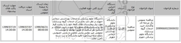 مناقصه عمومی یک مرحله ای واگذاری خرید خدمات گروه پرستاری دانشگاه علوم پزشکی جهرم