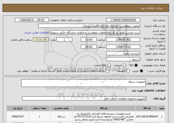 استعلام تجهیزات شبکه