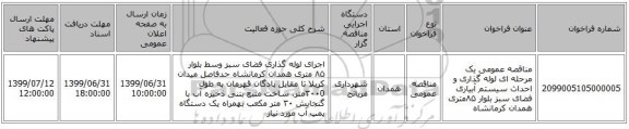 مناقصه عمومی یک مرحله ای لوله گذاری و احداث سیستم آبیاری فضای سبز بلوار ۸۵متری همدان کرمانشاه