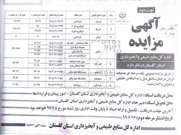 مزایده ،مزایده عملیات فروش درختان- نوبت دوم