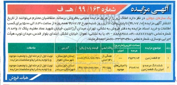 مزایده , مزایده فروش یک قطعه زمین