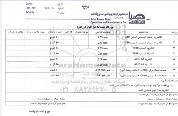 استعلام، استعلام الکترود ایساب استنلس استیل 310 