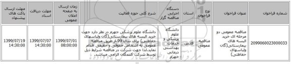 مناقصه عمومی دو مرحله ای خرید البسه های بیمارستانی(گان ولباسهای حفاظتی)