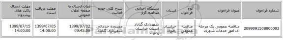 مناقصه عمومی یک مرحله ای امور خدمات شهری 