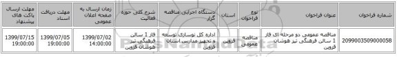 مناقصه عمومی دو مرحله ای فاز 1 سالن فرهنگی تیز هوشان قزوین