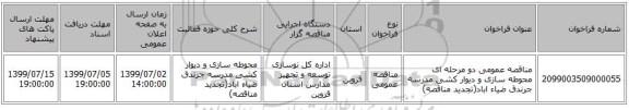مناقصه عمومی دو مرحله ای محوطه سازی و دیوار کشی مدرسه جرندق ضیاء اباد(تجدید مناقصه)