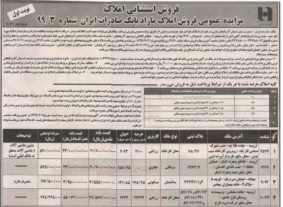 مزایده مزایده فروش املاک مازاد کاربری زراعی و تجاری