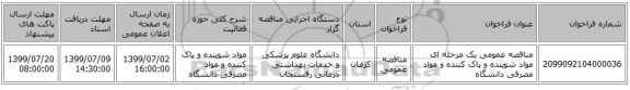 مناقصه عمومی یک مرحله ای مواد شوینده و پاک کننده و مواد مصرفی دانشگاه