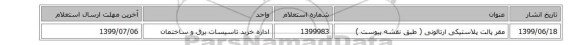 مقر پالت پلاستیکی ارتالونی ( طبق نقشه پیوست )