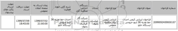 فراخوان ارزیابی کیفی احداث خط تغذیه 36 اینچ خروجی ایستگاه خلج