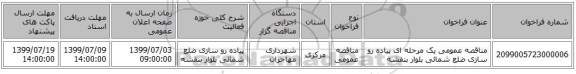 مناقصه عمومی یک مرحله ای پیاده  رو سازی  ضلع شمالی بلوار بنفشه 