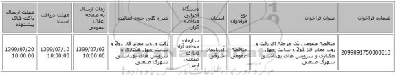 مناقصه عمومی یک مرحله ای رفت و روب معابر فاز 1و2 و سایت چهل هکتاری و سرویس های بهداشتی شهرک صنعتی  