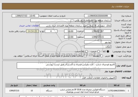 استعلام کاتریج اورجینال شارپ ، کارت وایرلس اینترنال و اکسترنال طبق لیست پیوستی