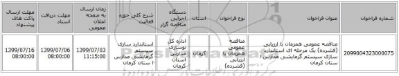 مناقصه عمومی همزمان با ارزیابی (فشرده) یک مرحله ای استاندارد سازی سیستم گرمایشی مدارس ا ستان کرمان