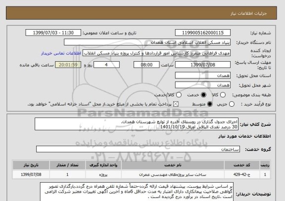 استعلام اجرای جدول گذاری در روستای آقدره از توابع شهرستان همدان.
30 درصد نقدی الباقی اوراق 1401/10/19