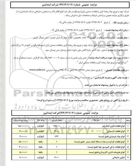 مزایده, مزایده فروش انواع اقلام راکد و مستعمل و ضایعاتی شرکت (ایندامین)