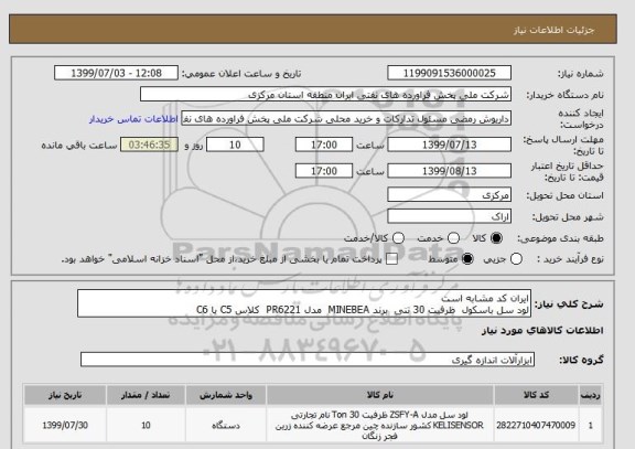 استعلام ایران کد مشابه است 
لود سل باسکول  ظرفیت 30 تنی  برند MINEBEA  مدل PR6221  کلاس C5 یا C6