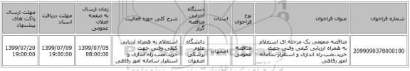 مناقصه عمومی یک مرحله ای استعلام به همراه ارزیابی کیفی وفنی جهت خرید،نصب،راه اندازی و استقرار سامانه امور رفاهی