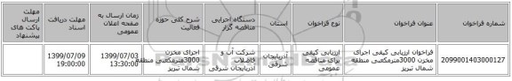 فراخوان ارزیابی کیفی اجرای مخزن 3000مترمکعبی منطقه شمال تبریز