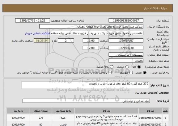 استعلام 270 کیلو قند و 80 کیلو چای مرغوب -خرید از زاهدان