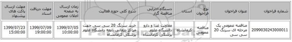 مناقصه عمومی یک مرحله ای سرنگ 20 سی سی 