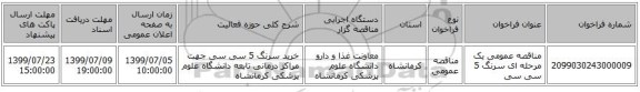 مناقصه عمومی یک مرحله ای سرنگ 5 سی سی