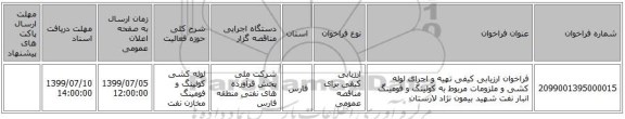 فراخوان ارزیابی کیفی تهیه و اجرای لوله کشی و ملزومات مربوط به کولینگ و فومینگ انبار نفت شهید بیمون نژاد لارستان
