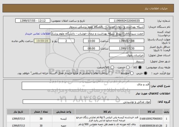 استعلام قند و چای